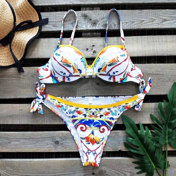 CLEARANCE Colorful Watercolor Ornate 2Pc Bikini Swimsuit - Picture 2 of 3